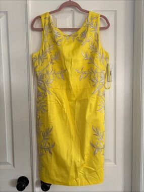 Antonio Melani bright Yellow Embroidered Sheath Dress women’s size 14 NWT $169